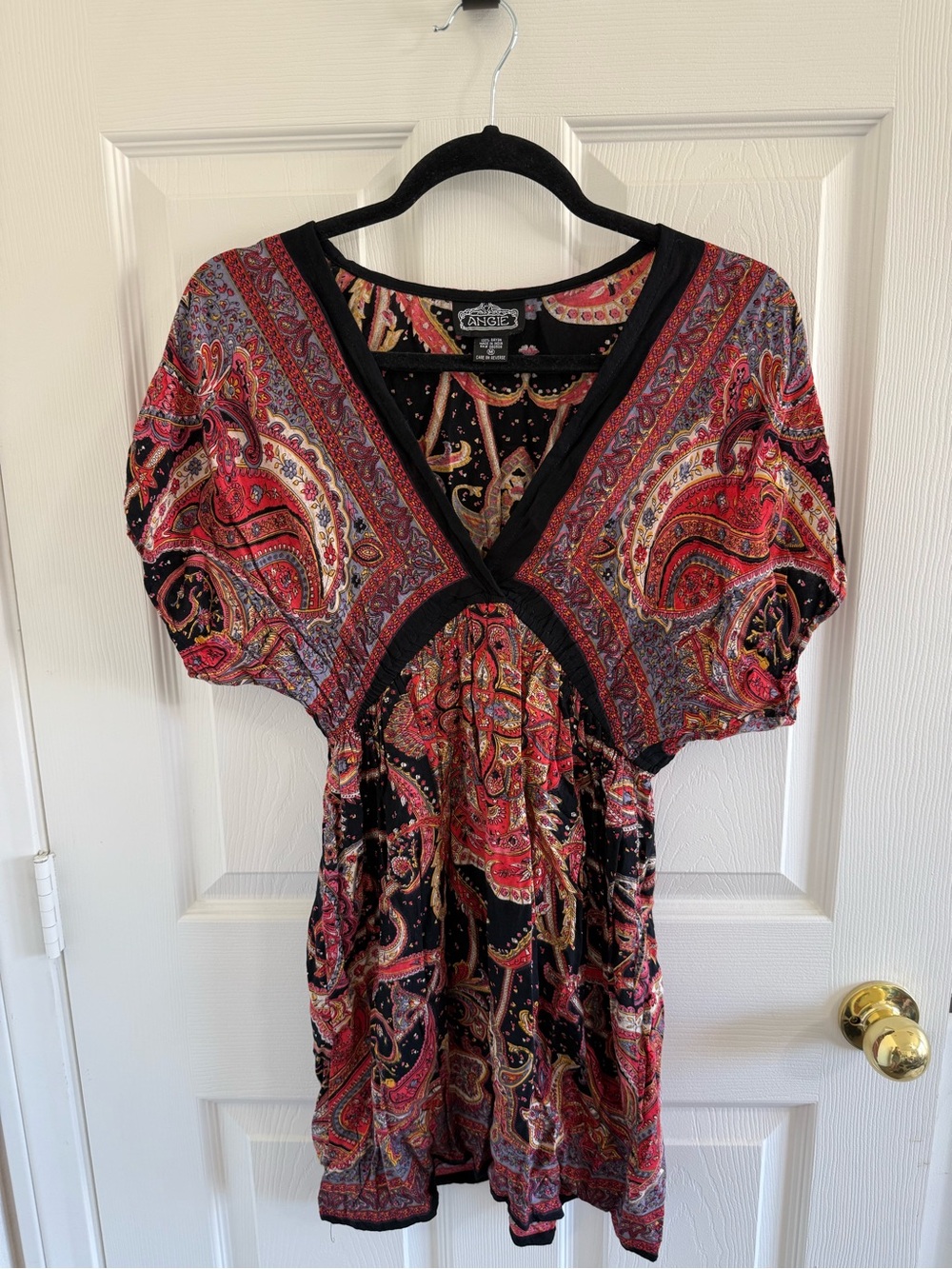 Angie Black Tunic Dress with Red & Gold Paisley